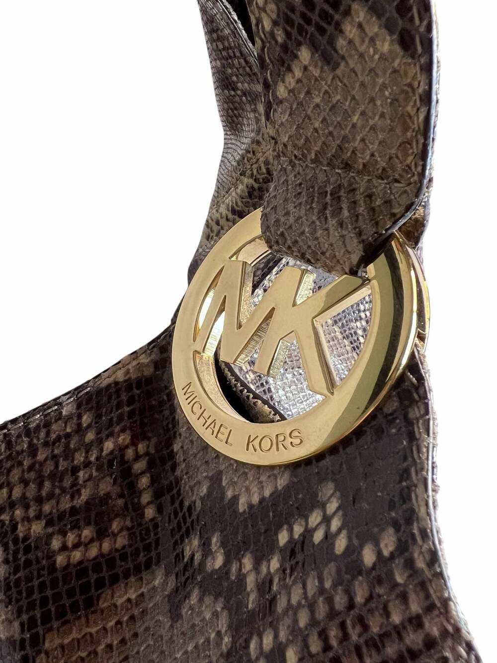 Michael Kors Fulton Python Embossed Leather Hobo Shoulder Bag Snakeskin Vintage - Picture 2 of 5